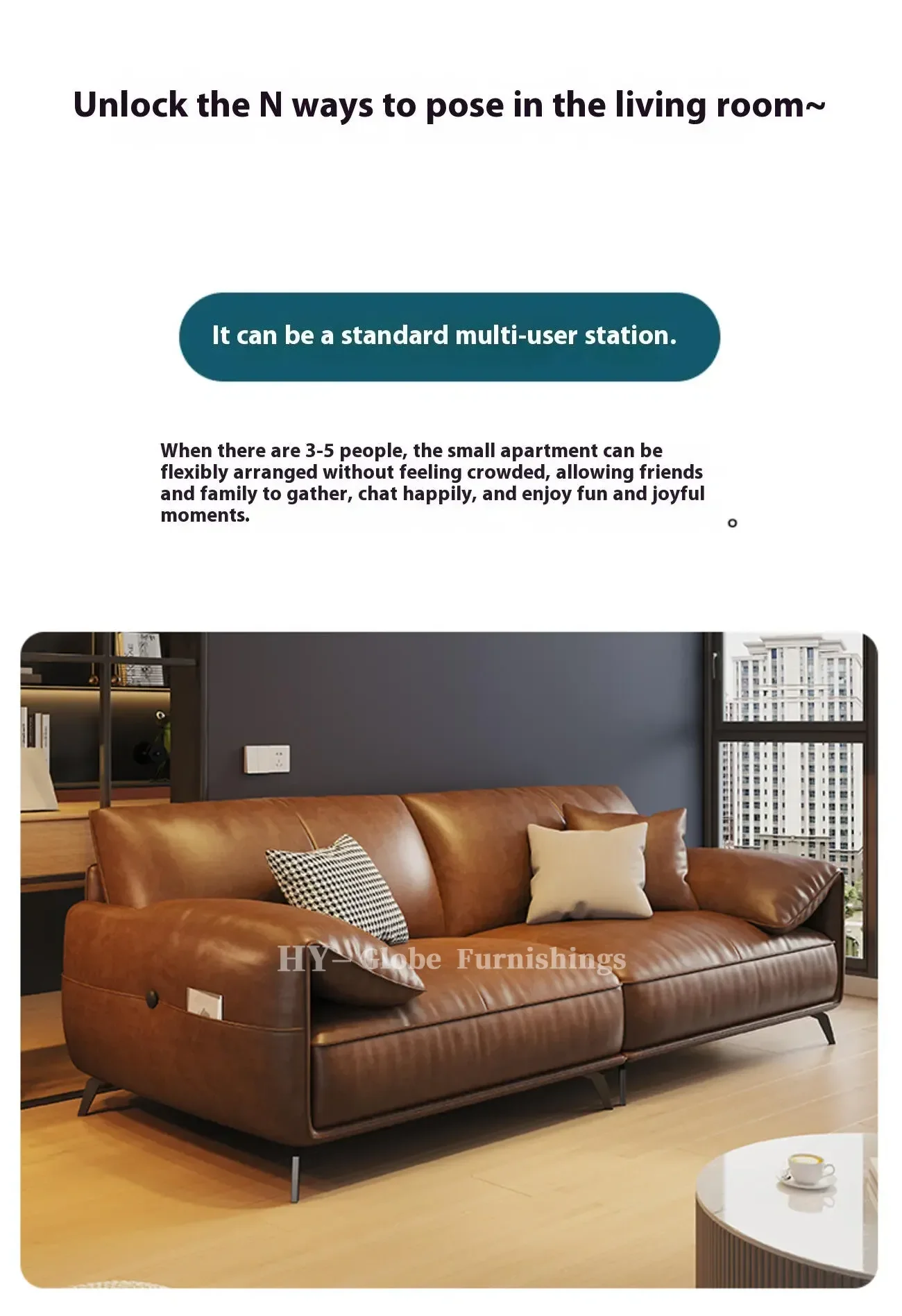 Globe Furnishings - Oil-wax leather light luxury Italian straight-line sofa