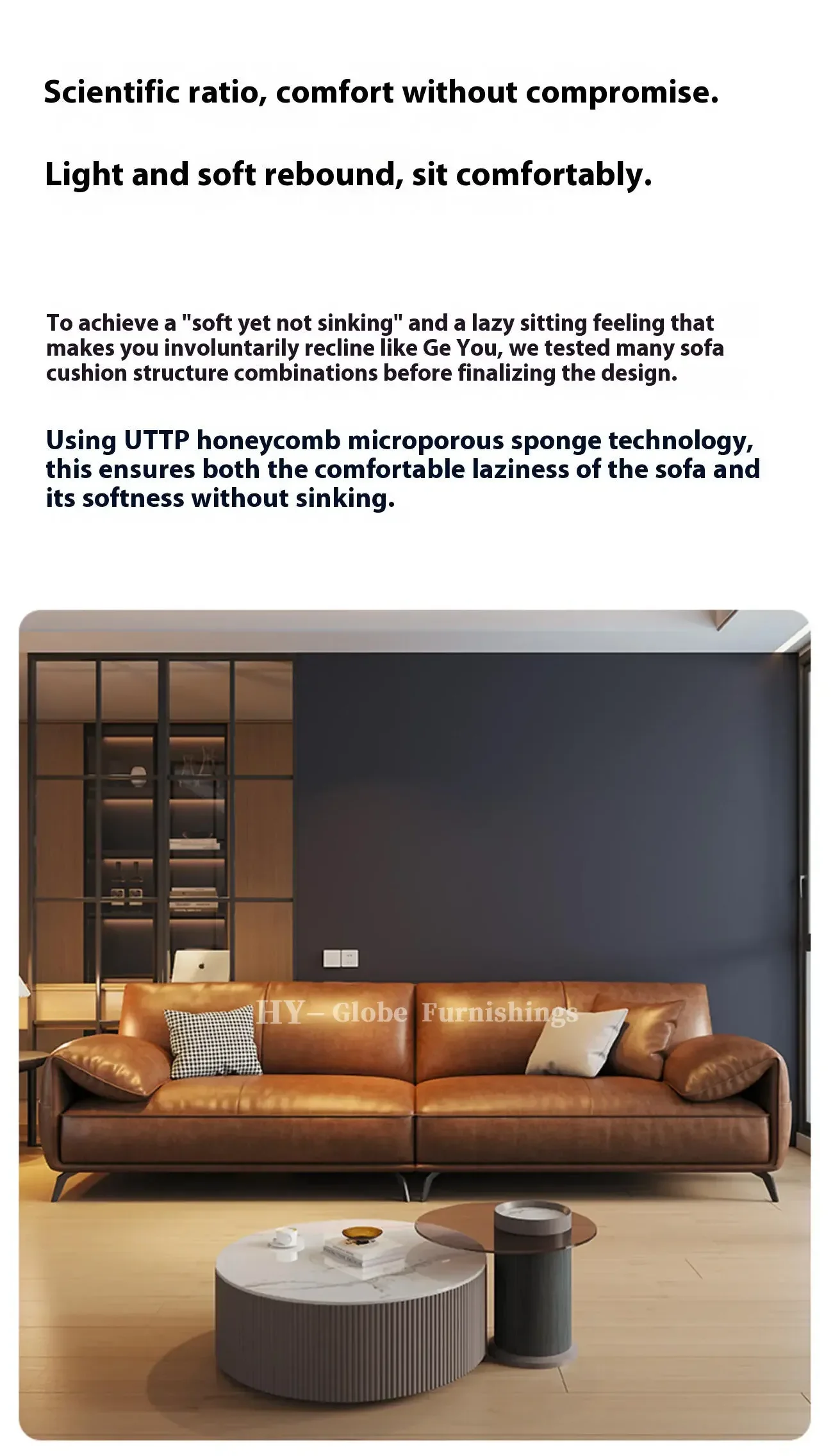Globe Furnishings - Oil-wax leather light luxury Italian straight-line sofa