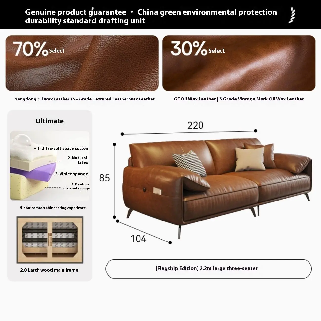 Globe Furnishings - Oil-wax leather light luxury Italian straight-line sofa