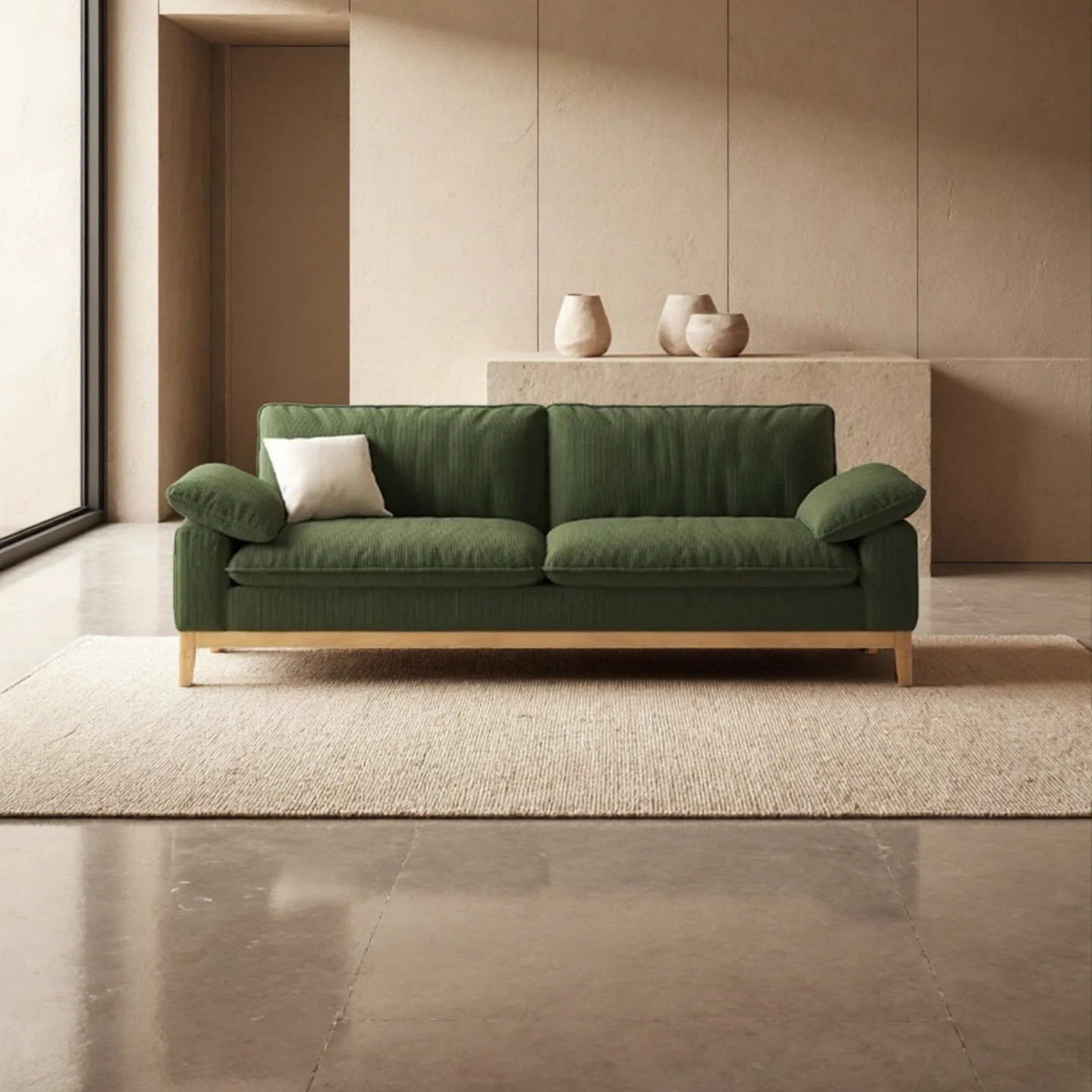 SKU-02-2.0米双人位_副本 Globe Furnishings - Japanese-Style Solid Wood Fabric Corduroy Cube Sofa