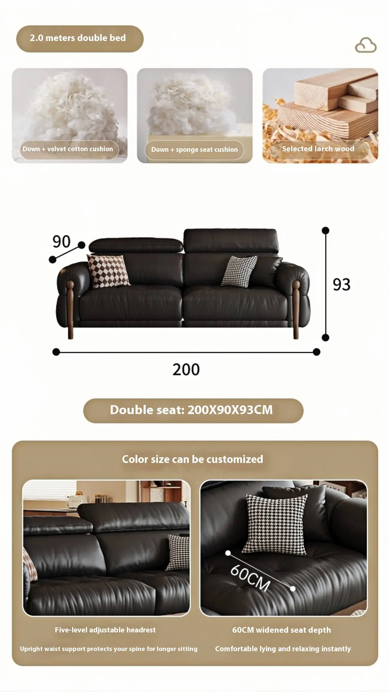 Globe Furnishings - French retro style elegant leather sofa SKU-02-【升级版】20米直排双人位
