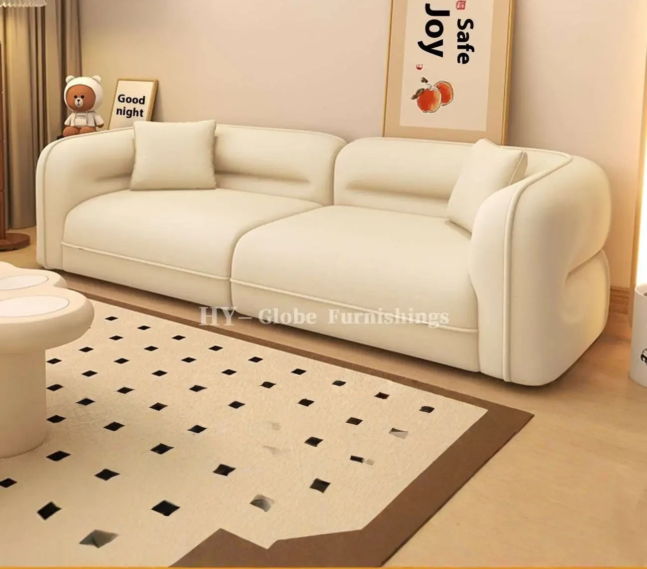 Globe Furnishings - French bubble ball compression sofa SKU-02-米白【猫爪皮材质】
