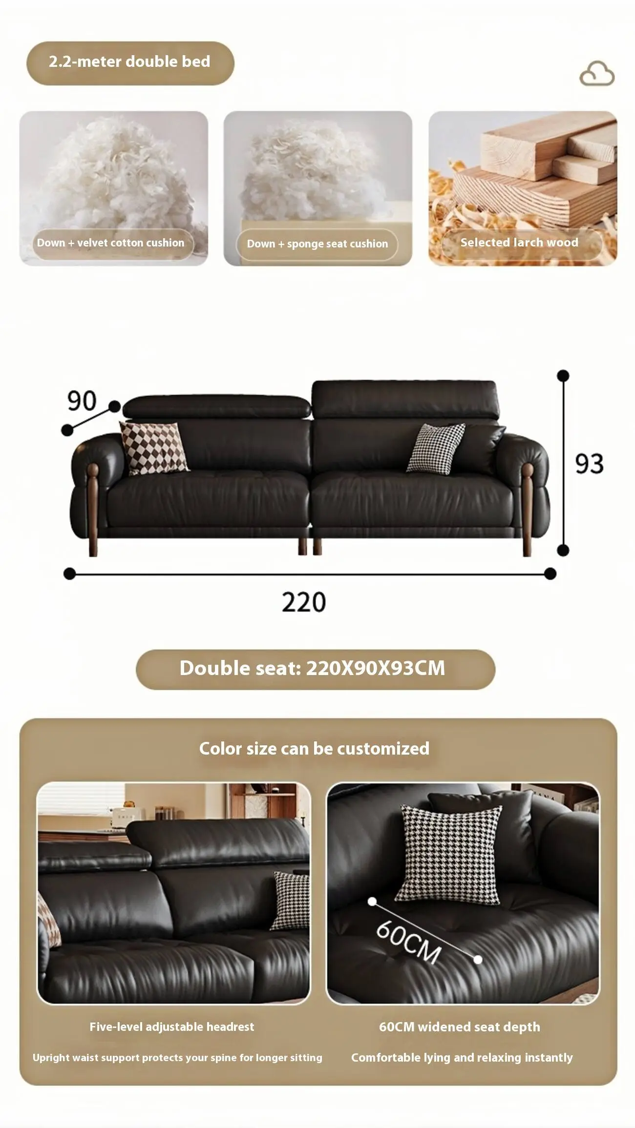 Globe Furnishings - French retro style elegant leather sofa SKU-03-【升级版】22米双人位