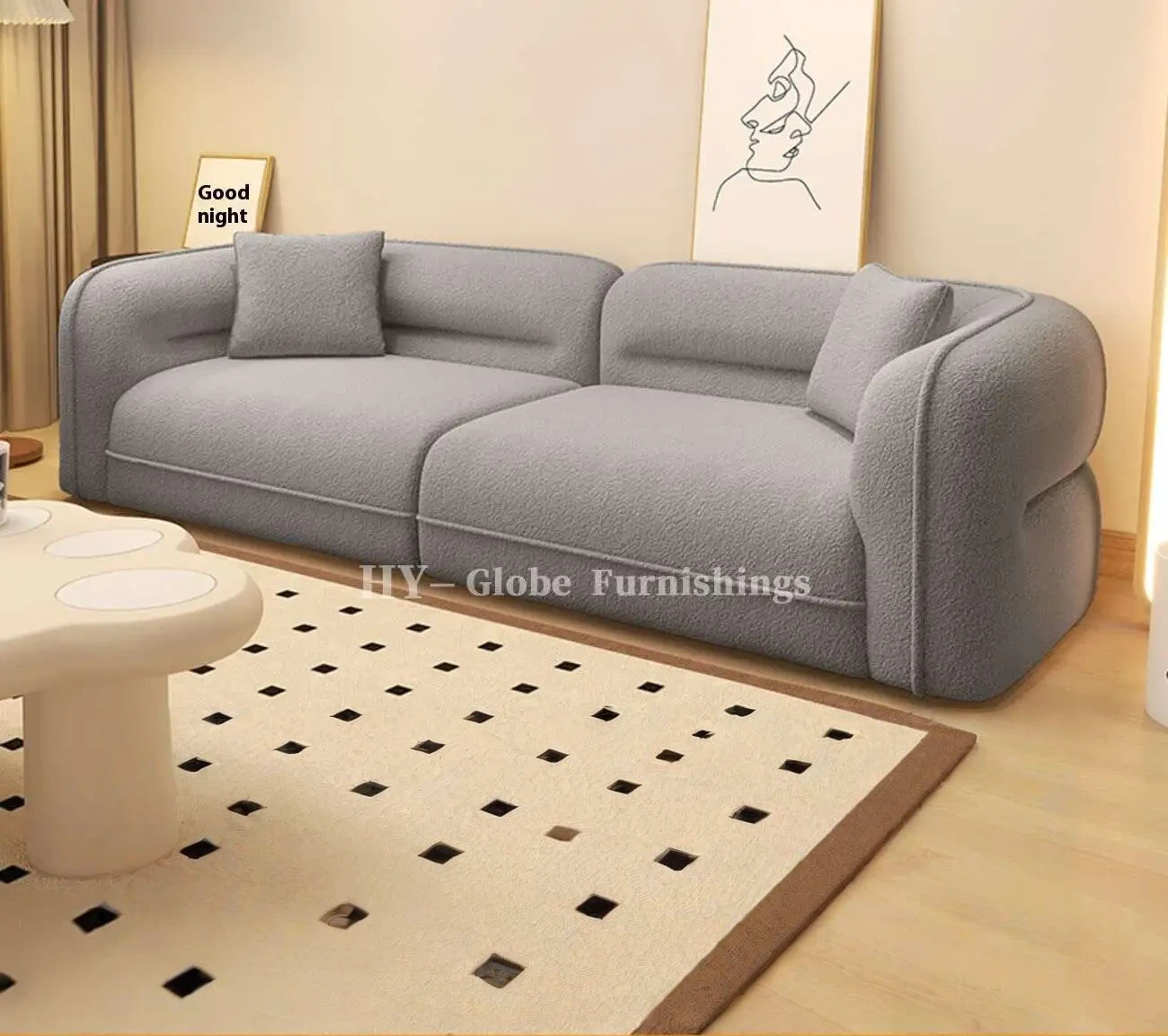 Globe Furnishings - French bubble ball compression sofa SKU-03-灰色【羊羔绒材质】