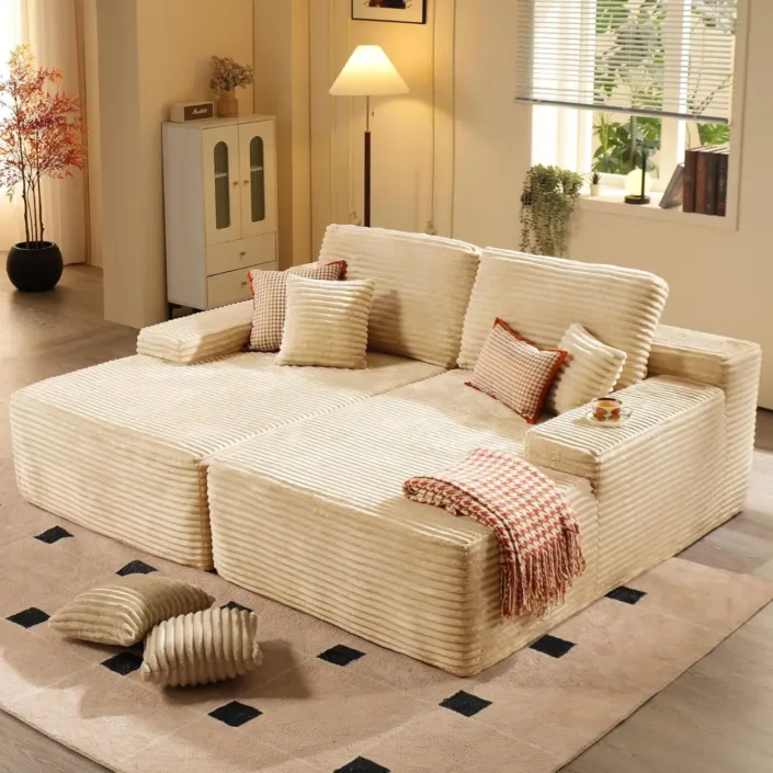 Lazy Corduroy Pure Foam Cloud Deep Seat Compression Sofa