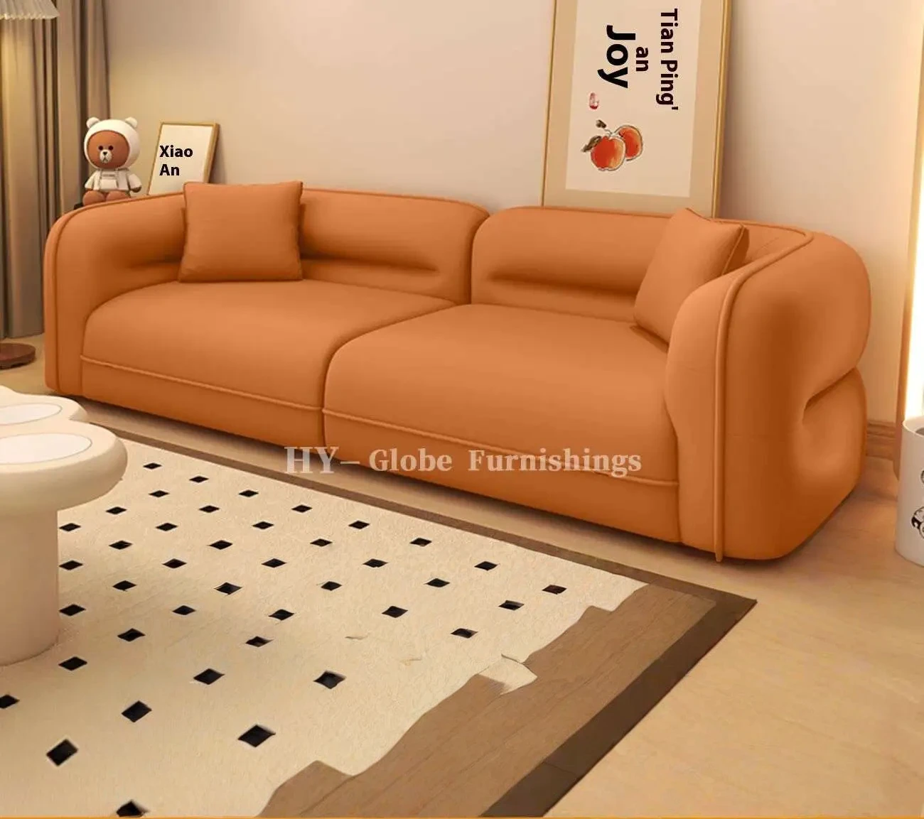Globe Furnishings - French bubble ball compression sofa SKU-04-橙色【猫爪皮材质】