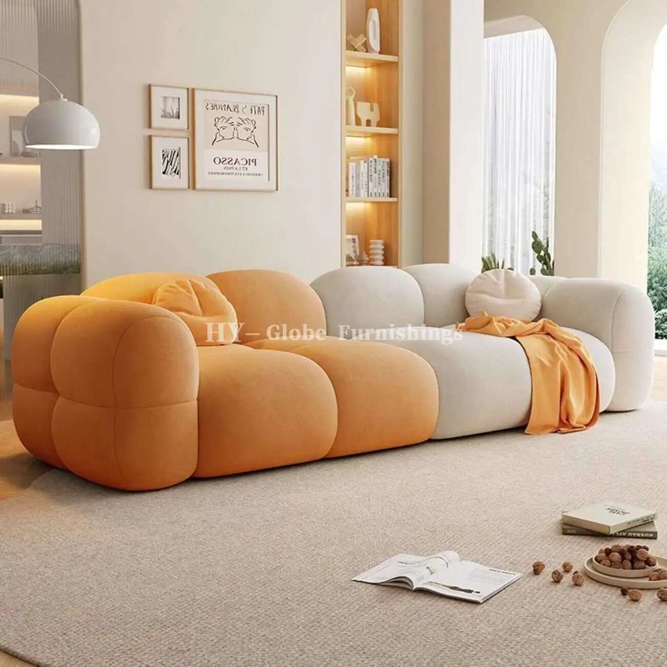 Globe Furnishings - Puff Baby Fleece Compressed Sofa SKU-05-【亲肤柔顺防水布】姜黄+米白