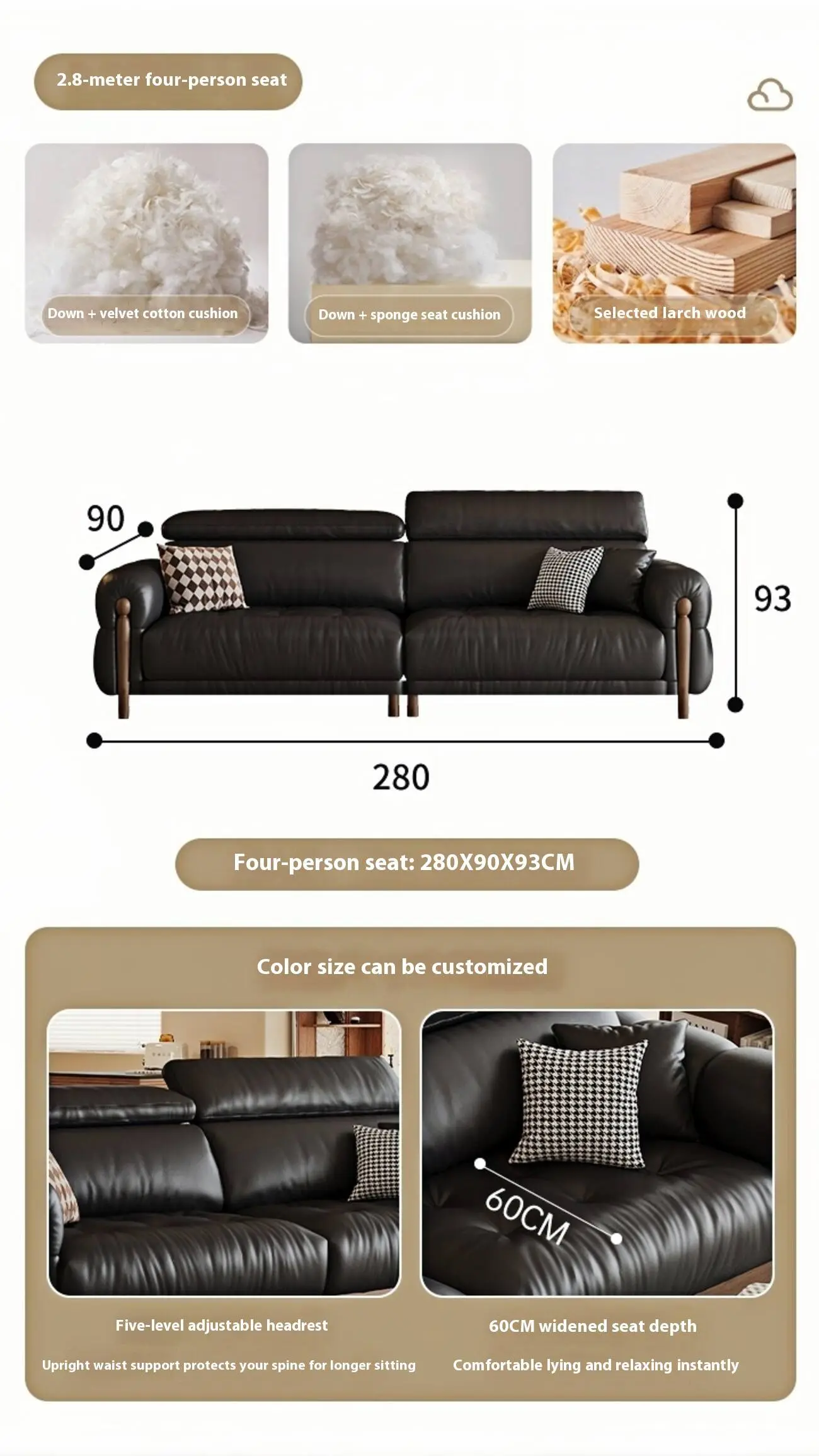 Globe Furnishings - French retro style elegant leather sofa SKU-06-【升级版】28米四人位