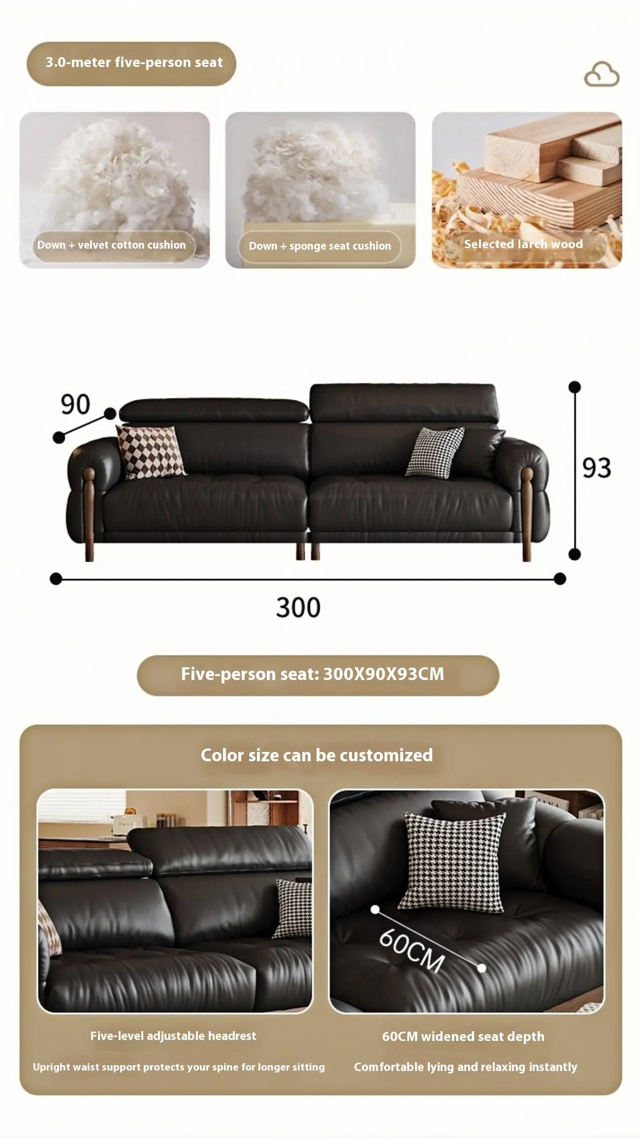Globe Furnishings - French retro style elegant leather sofa SKU-07-【升级版】30米五人位