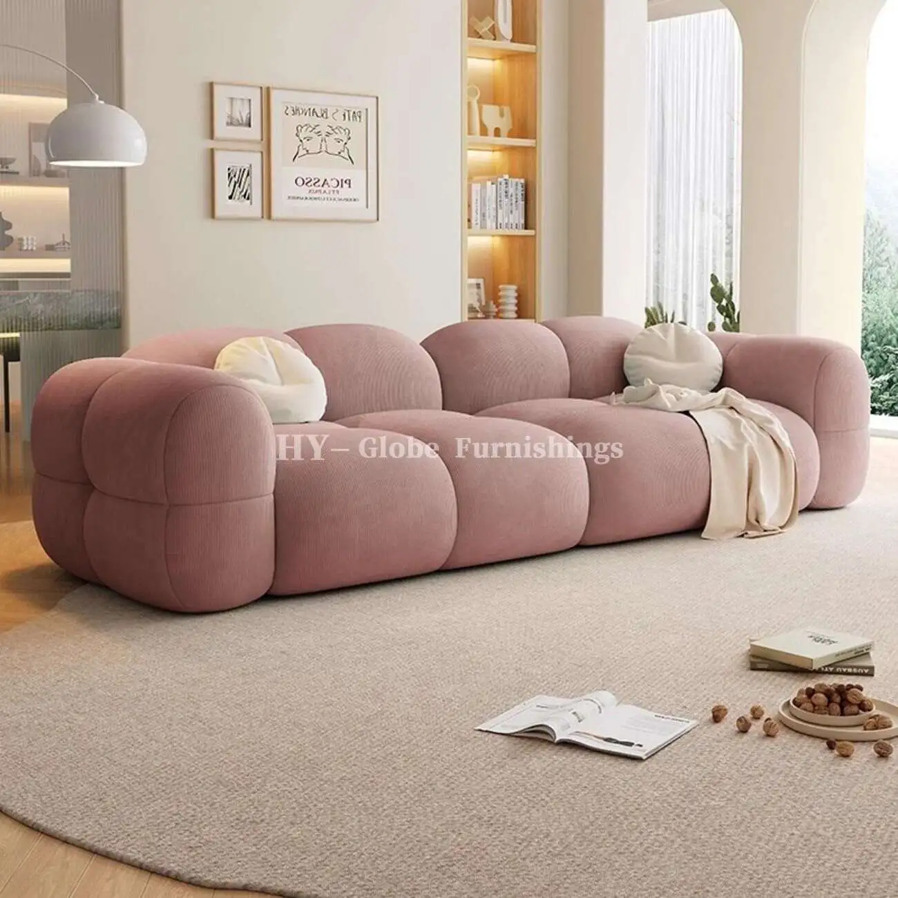 Globe Furnishings - Puff Baby Fleece Compressed Sofa SKU-07-【新一代舒适灯芯绒】珊瑚粉