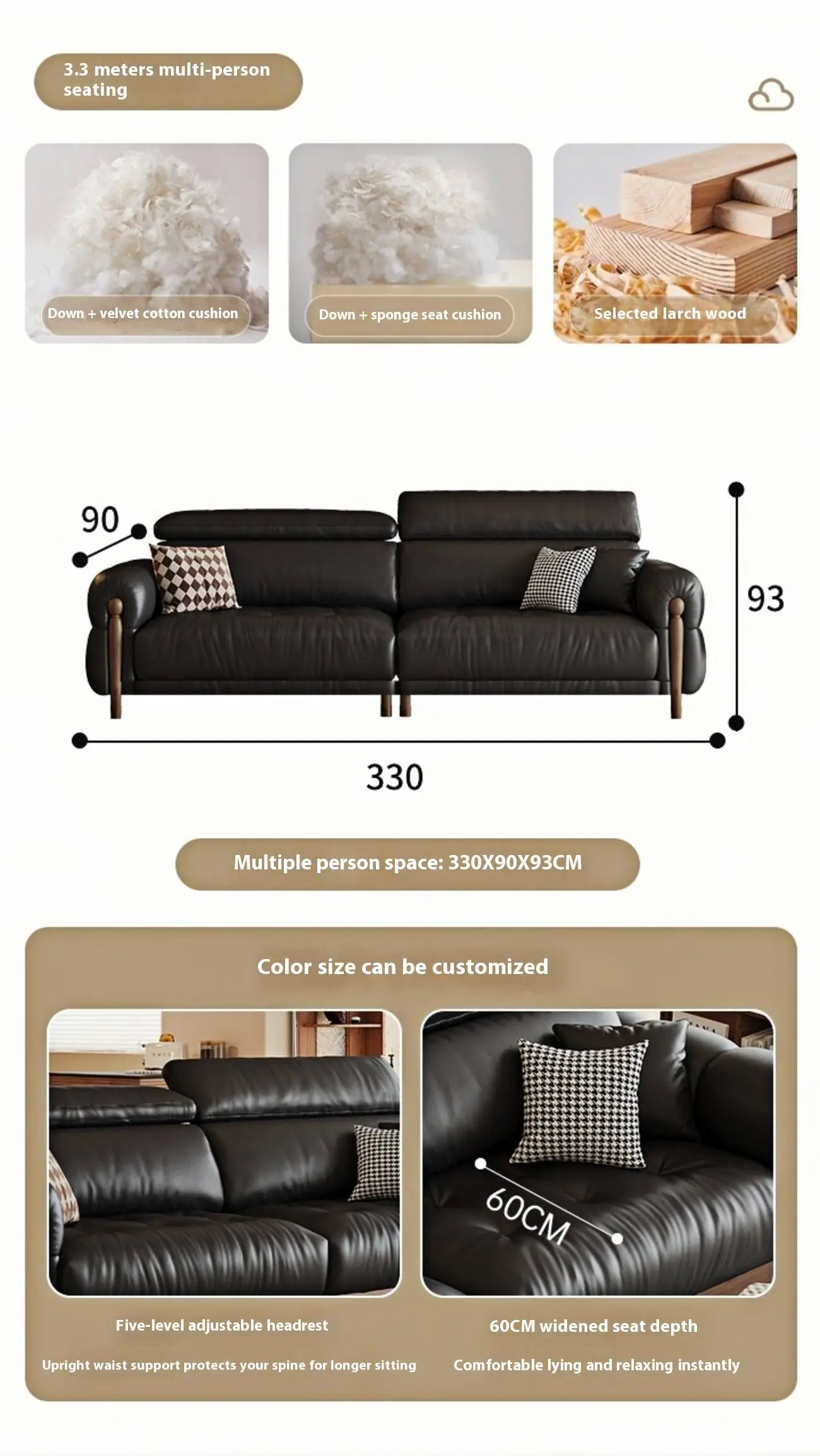 Globe Furnishings - French retro style elegant leather sofa SKU-08-【升级版】33米多人位