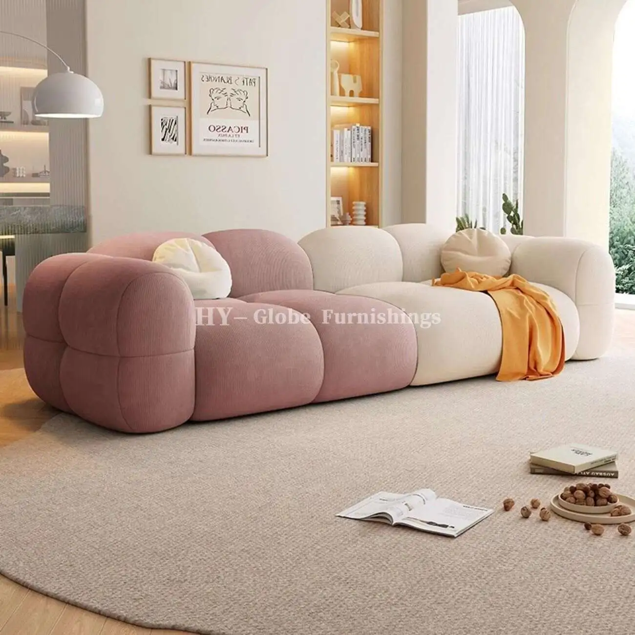 Globe Furnishings - Puff Baby Fleece Compressed Sofa SKU-10-新一代舒适灯芯绒】米白+珊瑚粉