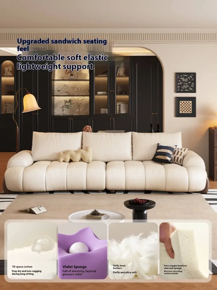 Simple curved genuine leather sofa