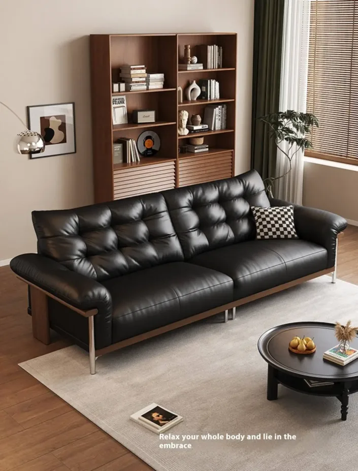 Bauhaus Top Grain Leather Vintage Straight Sofa