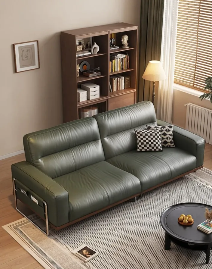 Bauhaus Solid Wood Italian Vintage New Leather Sofa