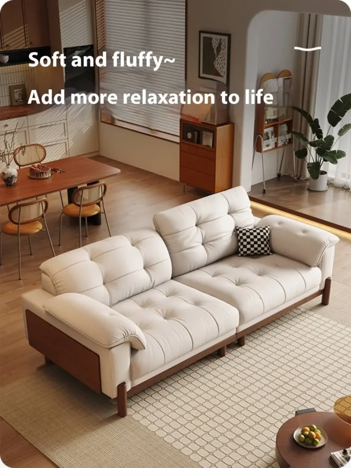 Vintage Elegant Solid Wood Leather Sofa