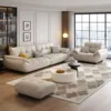 Light Luxury Modern Cream-Colored Straight Grain Leather Sofa