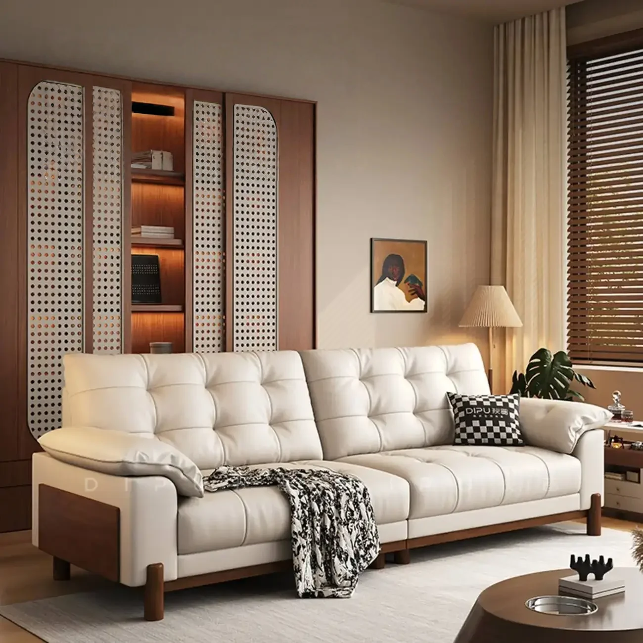 主图-01-21 Globe Furnishings - Vintage Style New Cloud Solid Wood Leather Sofa