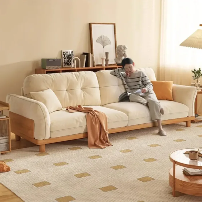 New Chinese-Style Ash Wood Upholstered Sofa