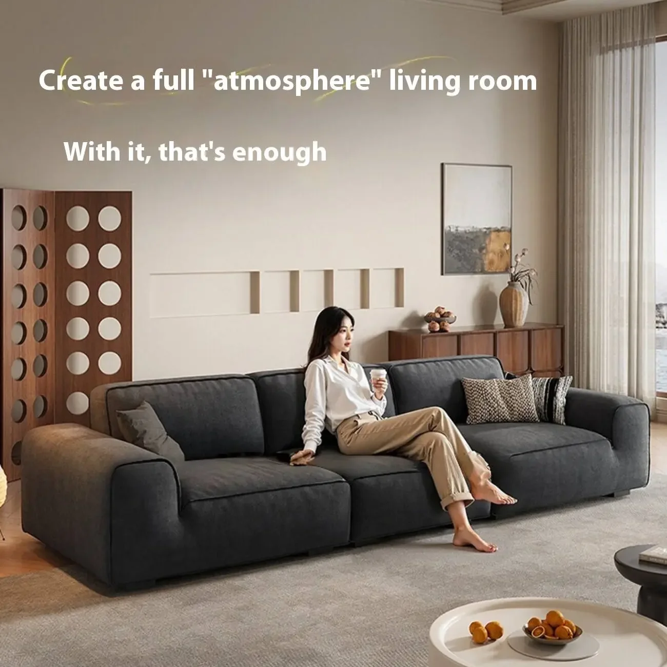 主图-01 Globe Furnishings - Big Black Bull Italian-Style Living Room Straight-Back Sofa