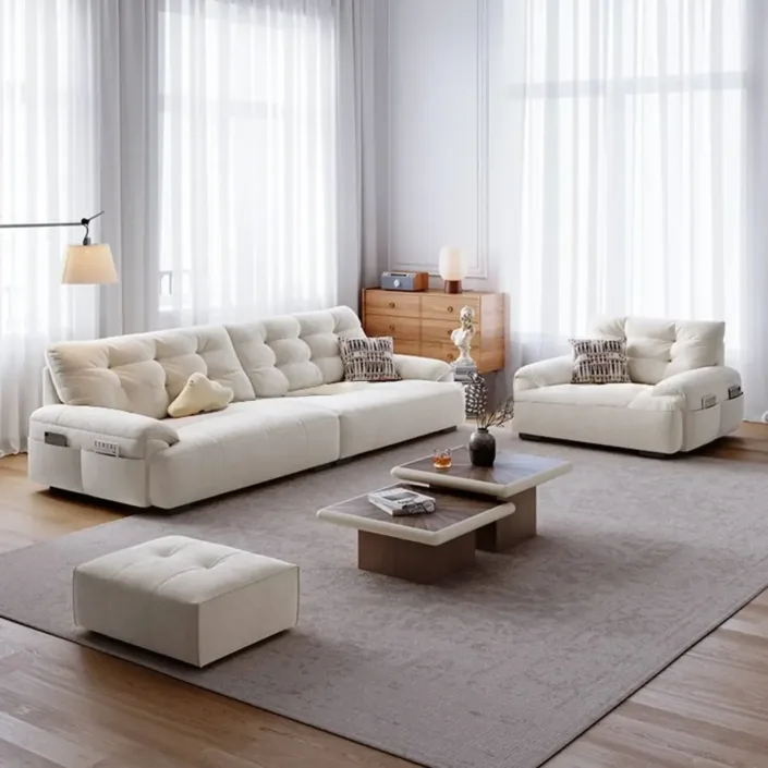 Cloud-Shaped Sofa in Cream-Colored Cat-Scratch-Resistant Fabric