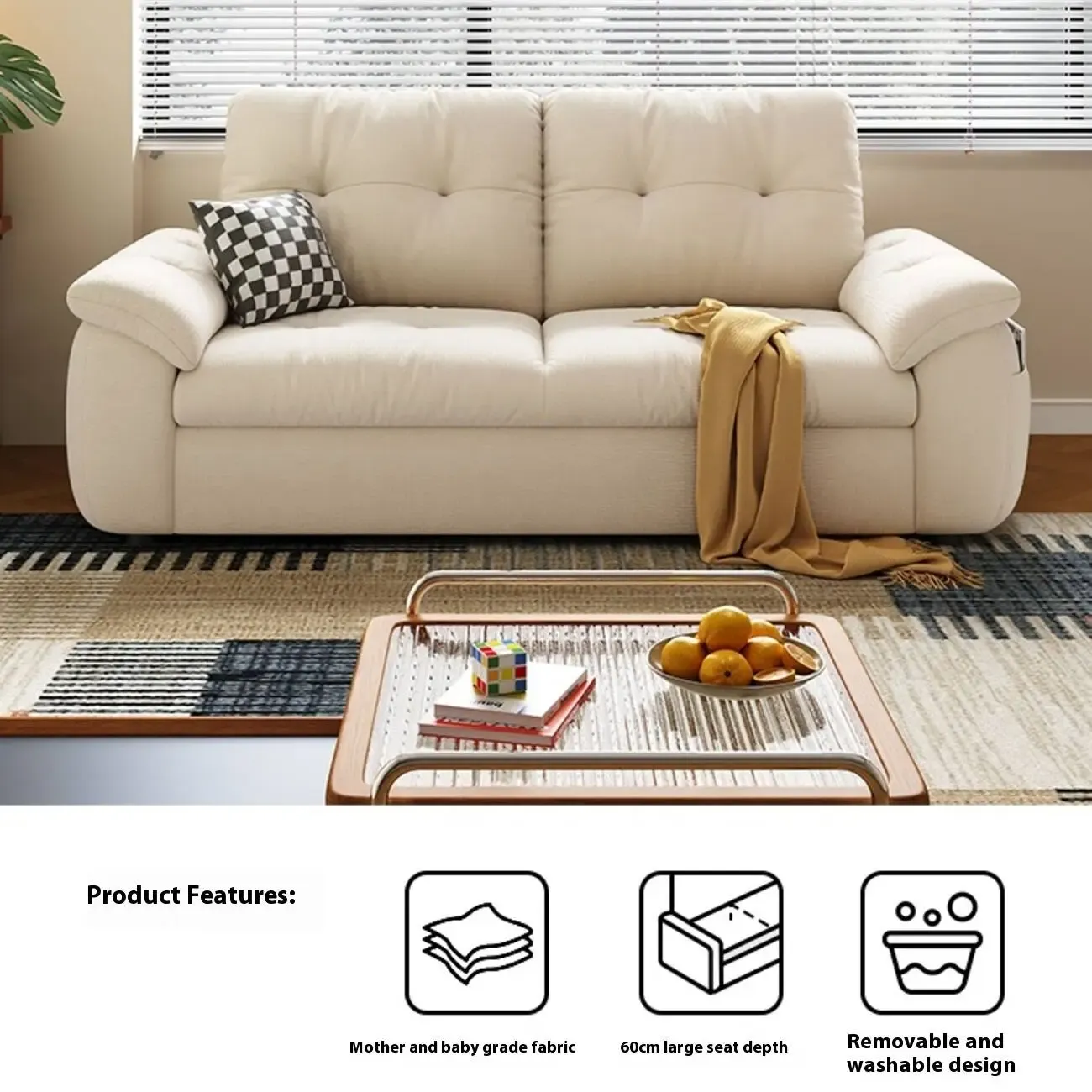 主图-01 Globe Furnishings - Removable and Washable Cat-Scratch-Resistant Cloud-Shaped Folding Sofa Bed