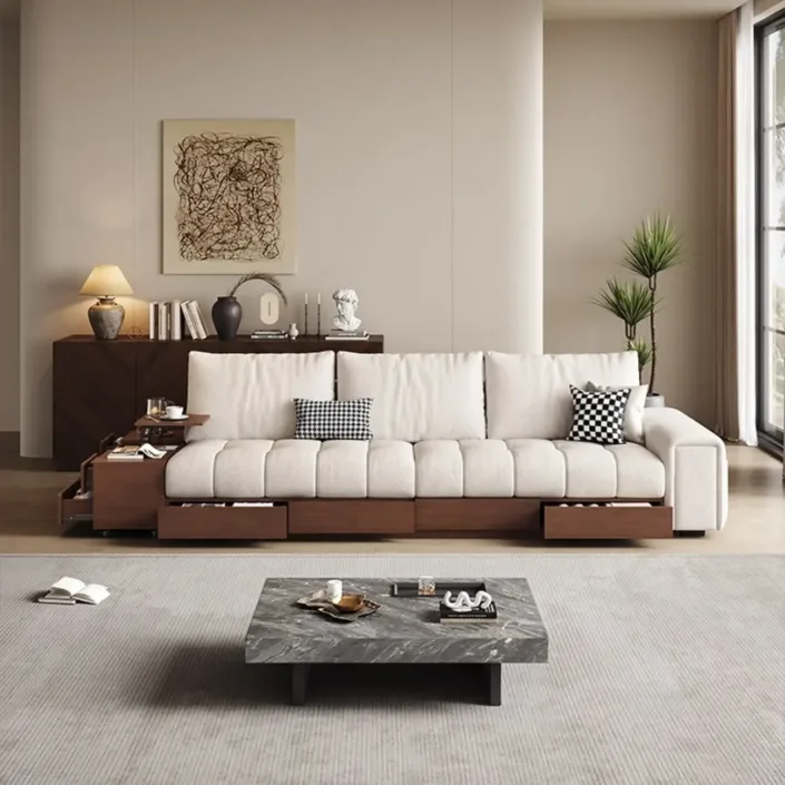 Medieval-style cotton and linen solid wood fabric sofa