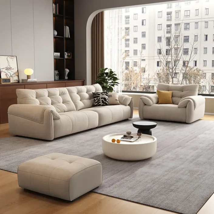 Modular Cream-Style Fabric Sofa