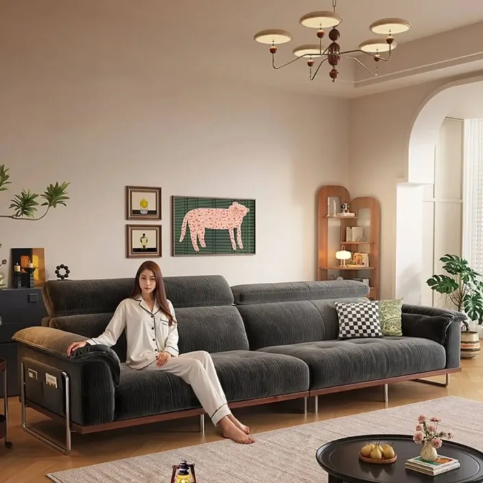 Adjustable High-Leg Cream Vintage Sofa