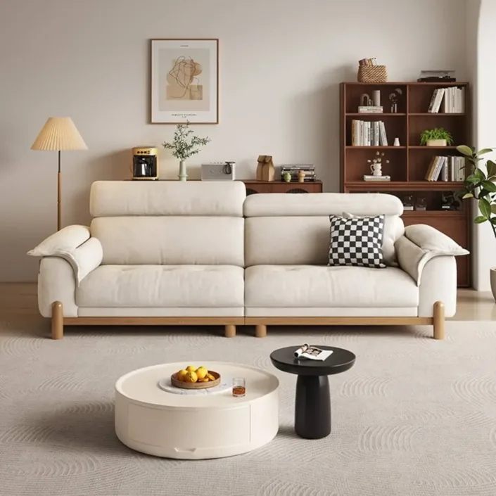 Straight-Line Light Luxury Cream Technology Fabric Sofa