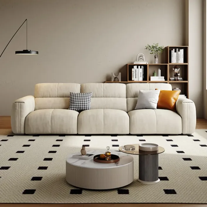 New Cream-Toned Tech Fabric Sofa in Linear Design