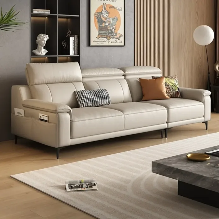 Italian Minimalist High-Back Adjustable Leather Sofa