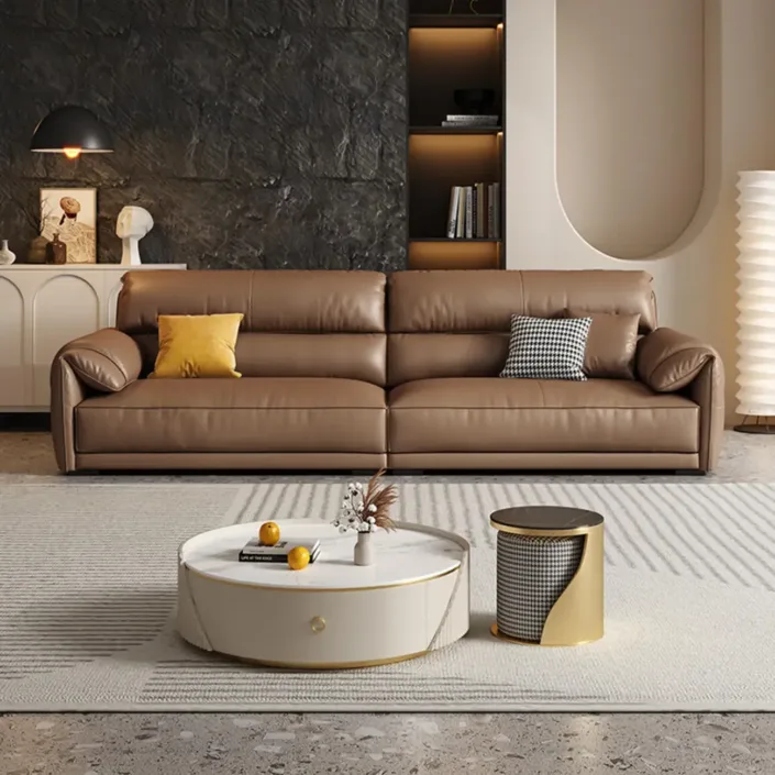 Globe Furnishings - Minimalist Nordic Straight-Line Genuine Leather Sofa Globe Furnishings - Minimalist Nordic Straight-Line Genuine Leather Sofa