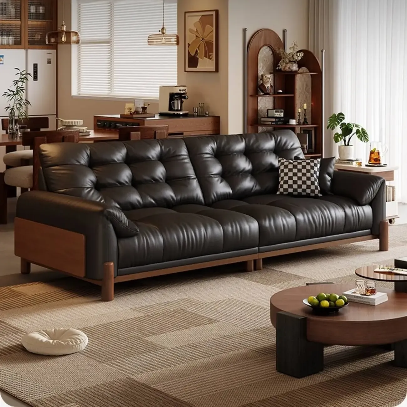 主图-01 Globe Furnishings - Medieval solid wood modular leather sofa
