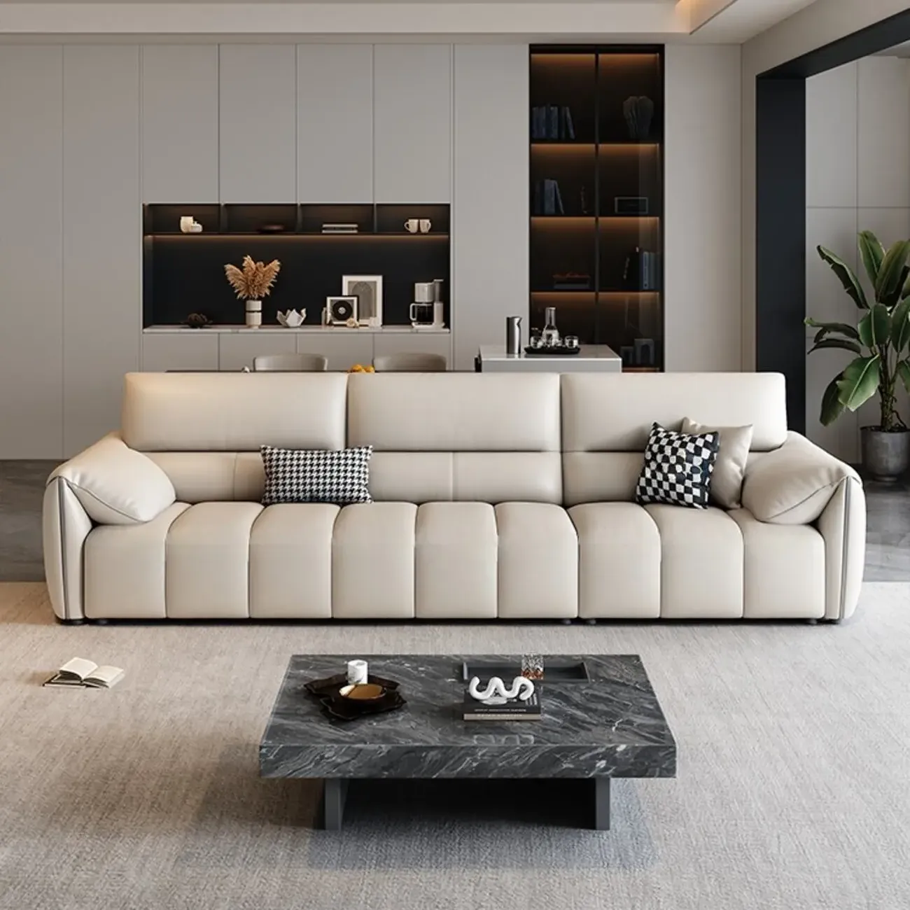 主图-01 Globe Furnishings - Light-Luxury Cream Style Top-Grain Leather Sofa