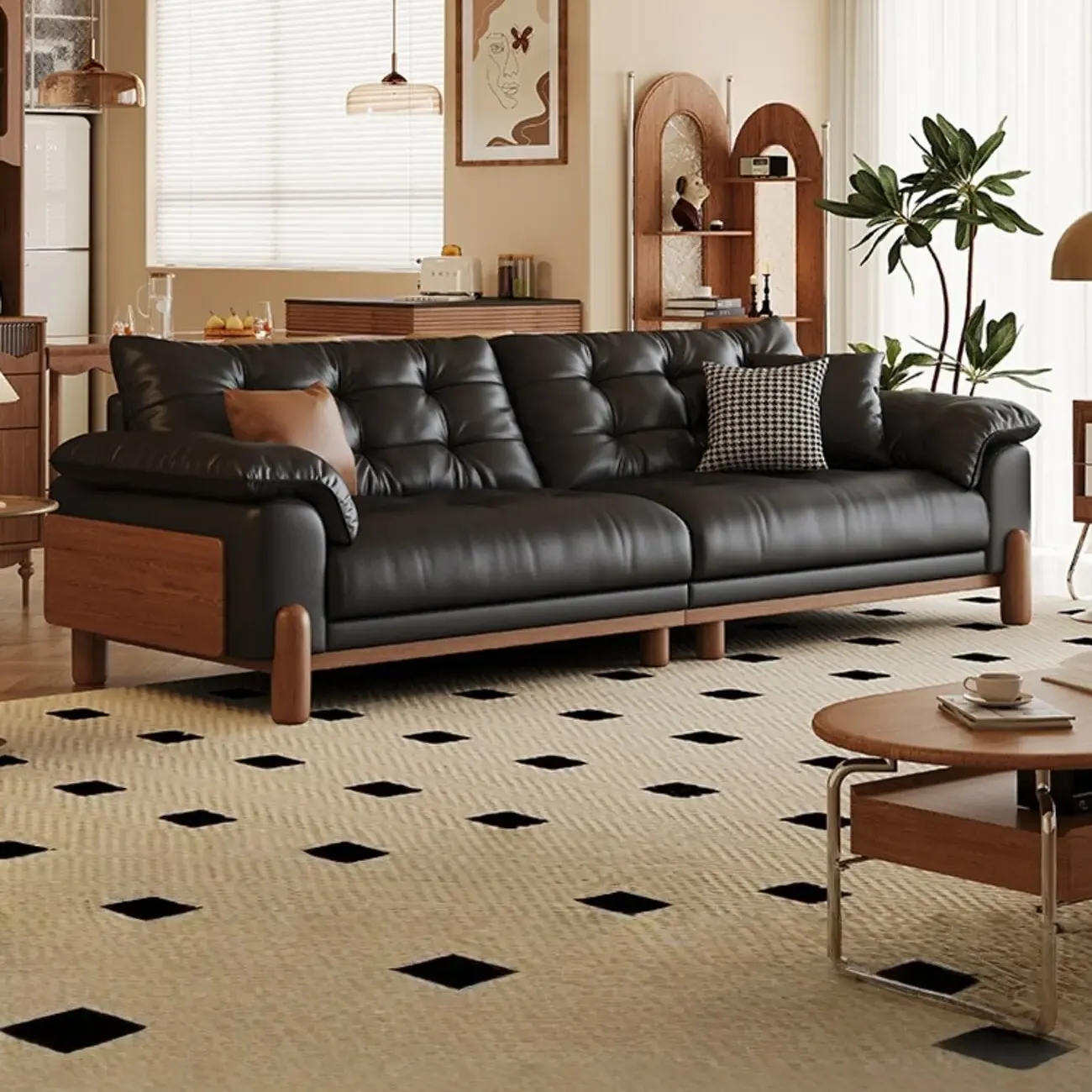 主图-01 Globe Furnishings - Italian Minimalist Mid-Century Style in Black Top-Grain Leather