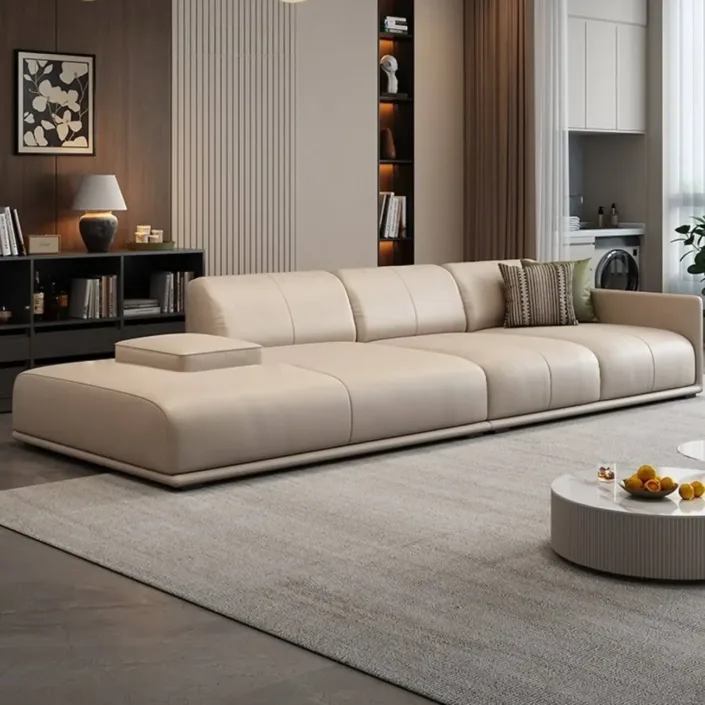 Module cream-colored top-grain leather sofa