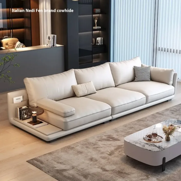 Modern minimalist top-grain leather sofa