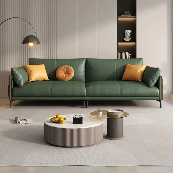 Italian Luxury Leather Sofa with Straight Back Straight Legs