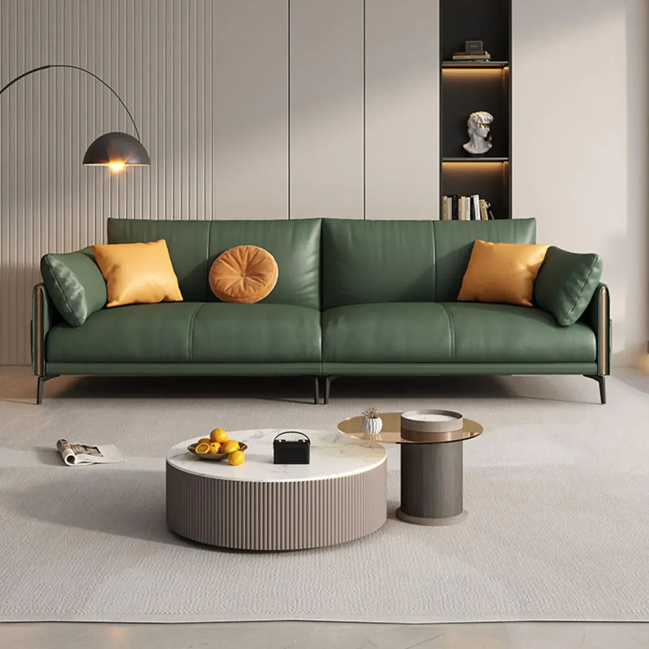 主图-01 Globe Furnishings - Italian Luxury Leather Sofa with Straight Back Straight Legs