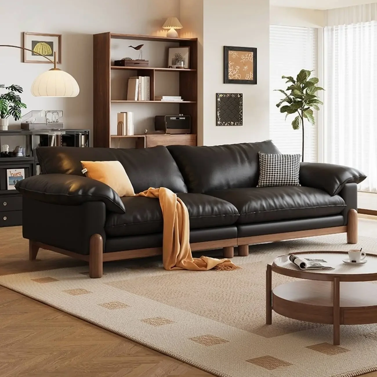 主图-01 Globe Furnishings - French retro style straight row top grain leather sofa