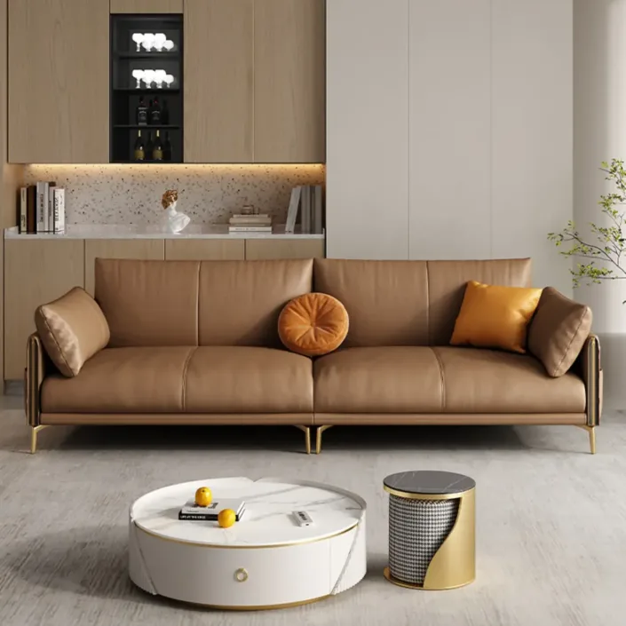 Italian full-grain leather upholstered sofa