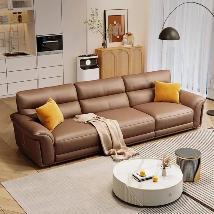 New Italian Top-Grain Leather Light Luxury Modern Sofa