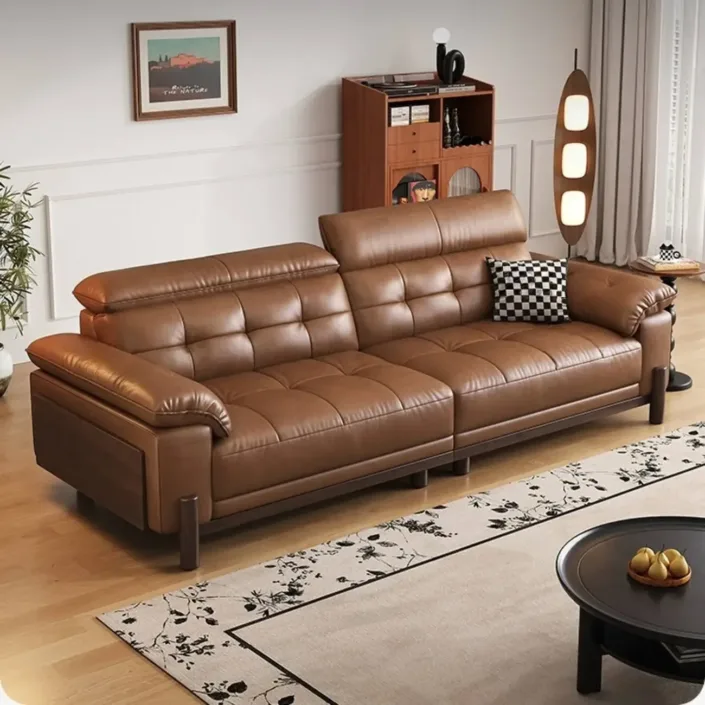 Oil-Waxed Leather French Solid Wood Sofa