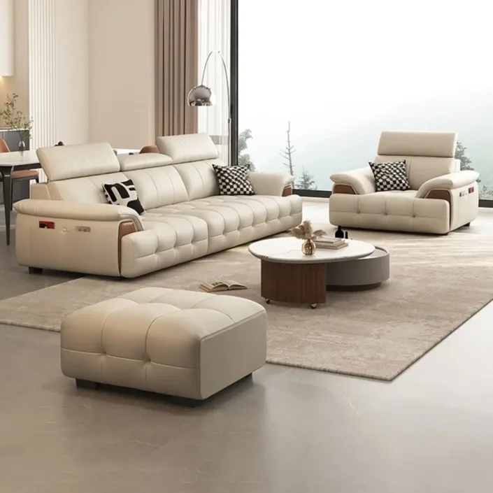 New Italian Solid Wood Frame Leather Sofa