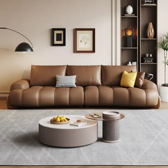 New Extra Deep Seat Piano Key Leather Sofa