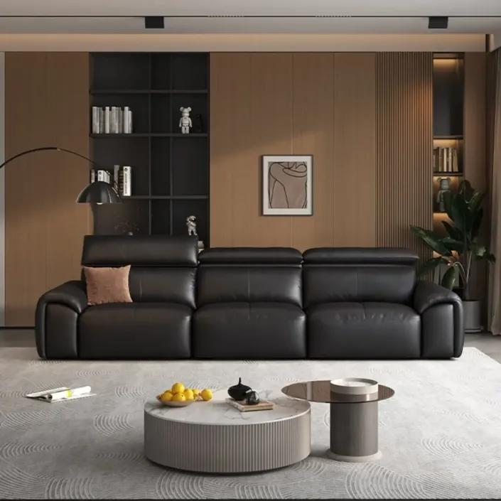 Globe Furnishings - Premium Black Minimalist Luxury Top-Grain Leather Sofa Globe Furnishings - Premium Black Minimalist Luxury Top-Grain Leather Sofa