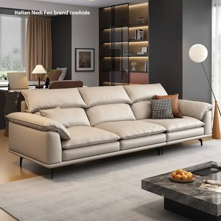Globe Furnishings - Creamy style simple top-grain leather straight sofa Globe Furnishings - Creamy style simple top-grain leather straight sofa