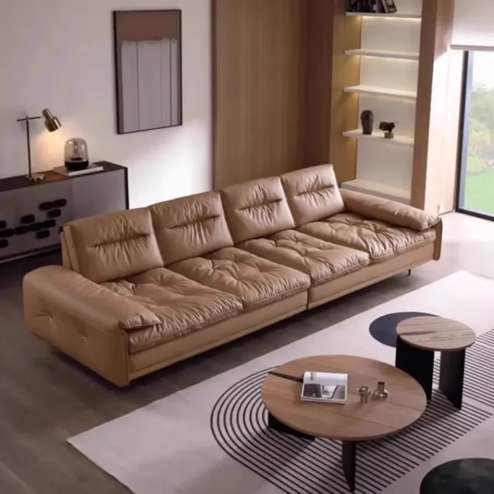 Elephant ear genuine leather sofa with adjustable backrest