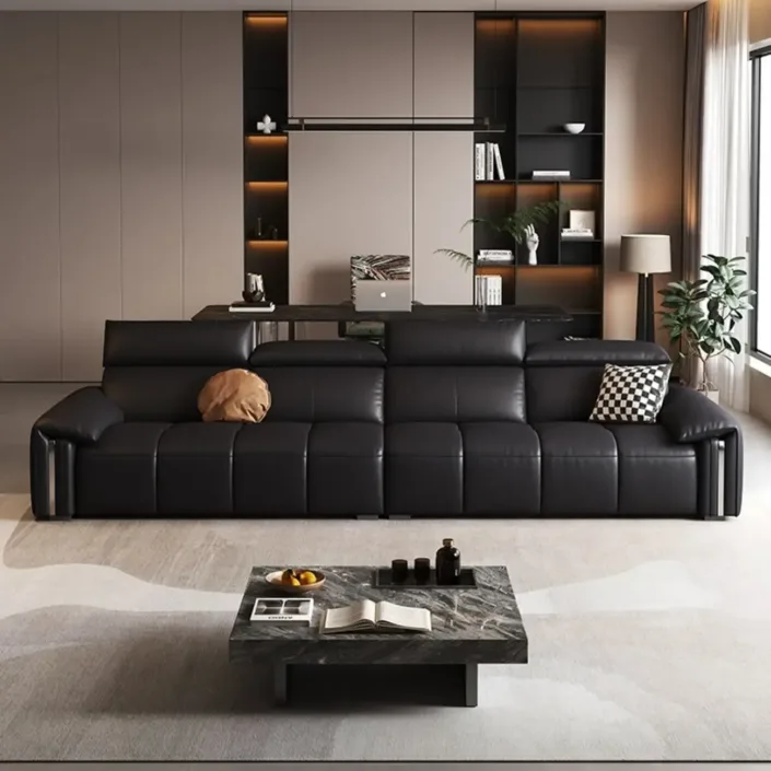 Light Luxury High-Back Elephant Ear Top-Grain Leather Sofa
